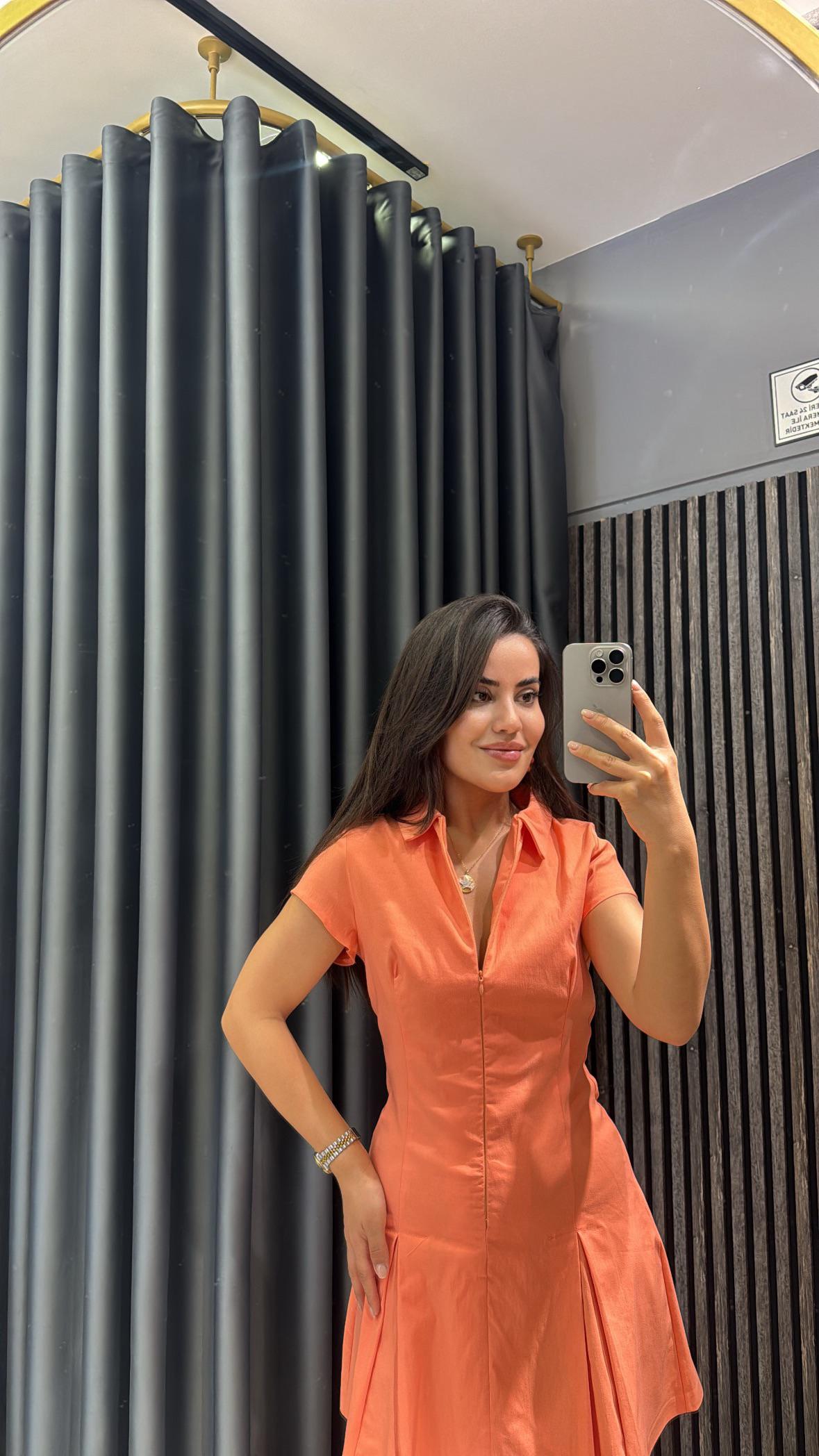 Keten Likralı Mini Elbise 